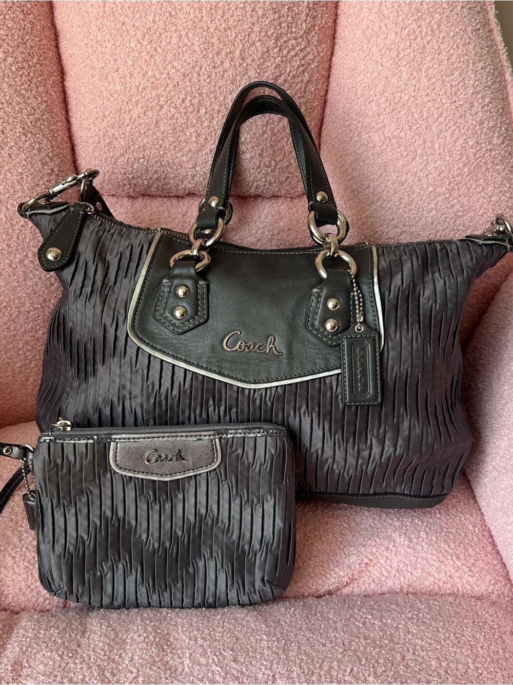 Coach Ashley Gathered Sateen Convertible Satchel and Wristlet